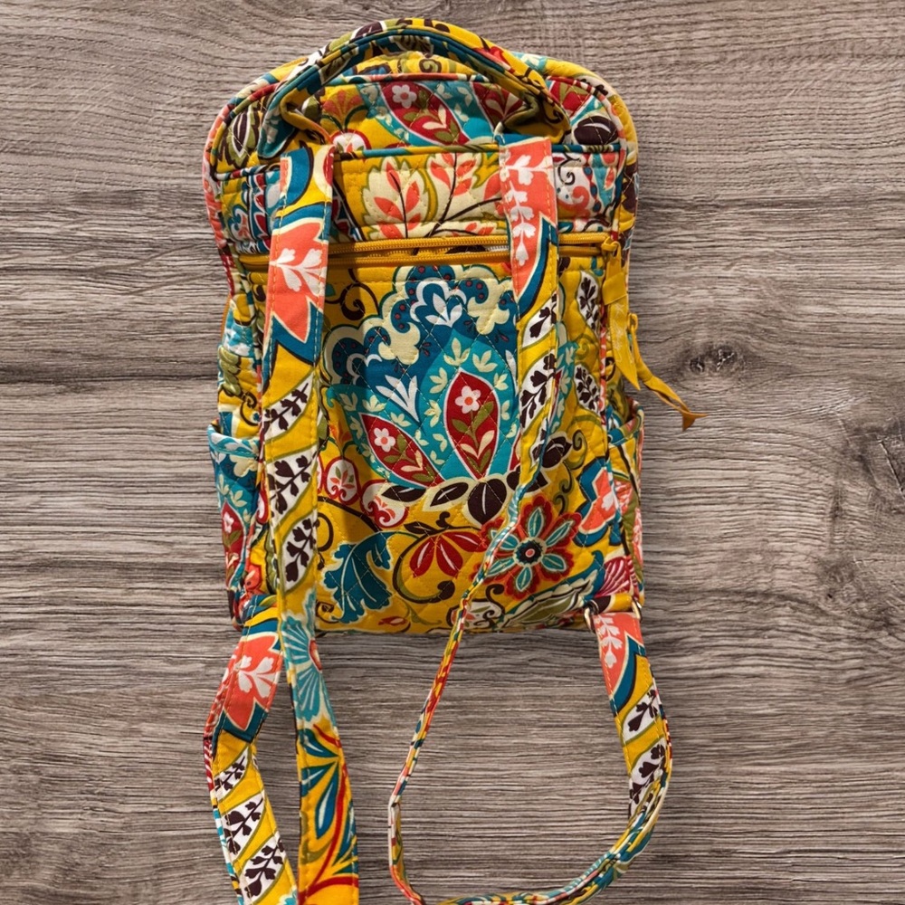 Vera Bradley Provençal Backpack Yellow Paisley Floral - Picture 3 of 8
